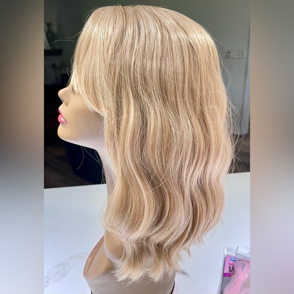 HAIR, 16” Wavy, center part, bangs, Blonde